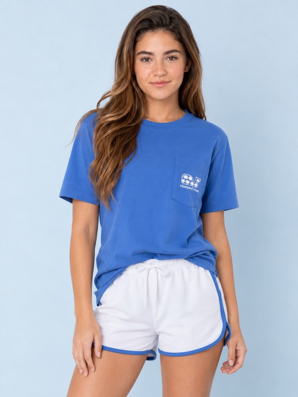 Vineyard Vines Girls Blue & White Fish Pattern Pocket Tee